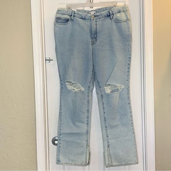 Good American Good Boy Split Hem Distressed Jeans Size 16 - Picture 1 of 10